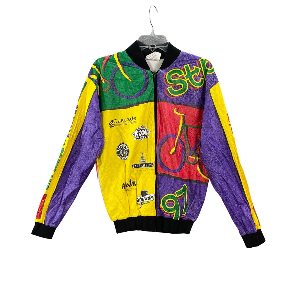 Graphic Cycling Jackets Tyvek‎ Windbreaker Women Medium Colorblock Vintage 90s
